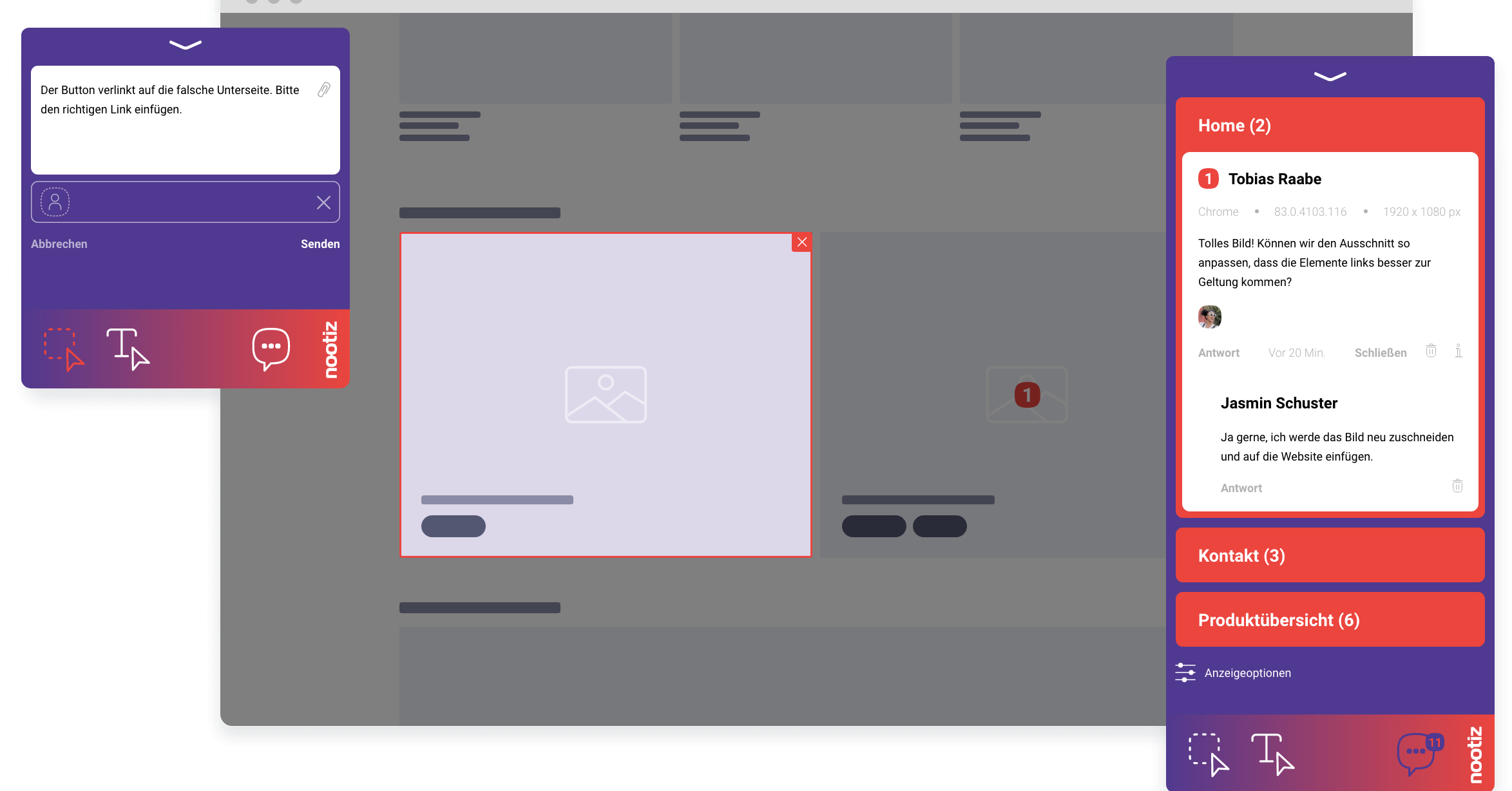 The nootiz project overview with open notes, team members and embed code
